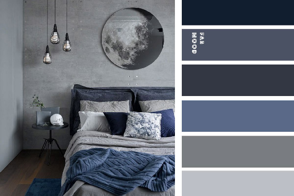 ترکیب رنگ برای اتاق خواب آبی و خاکستری