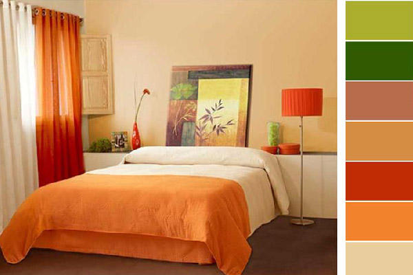 ترکیب رنگ برای اتاق خواب سبز و نارنجی