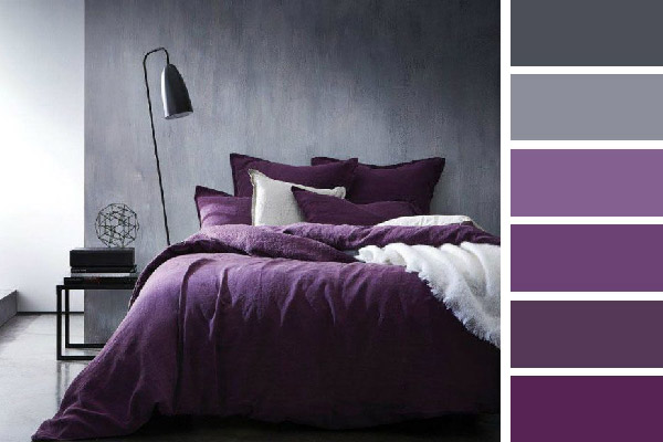 ترکیب رنگ برای اتاق خواب بنفش و خاکستری