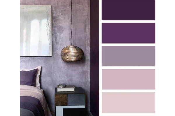 استفاده از رنگ های مکمل در دکوراسیون اتاق خواب به رنگ بنفش